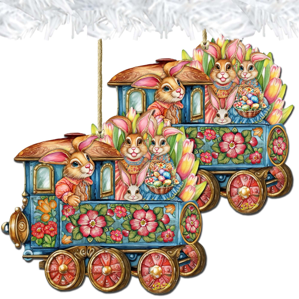 Easter Bunny Train Wooden Ornaments by G. DeBrekht Easter Spring Decor - 8652781