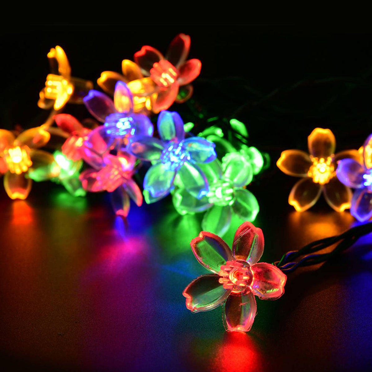 20 LED 5MM LIGHTS WITH CHERRY BLOSSOM FLOWERS, 12"LEAD, 6" SPACING.REQUIRED 3 AA BATTERY BOX