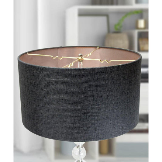 16"x16"x9" Granite Gray Burlap Hardback Drum Lampshade