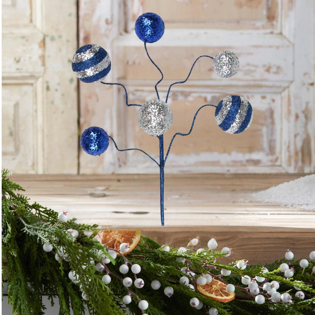 17" Glitter Ball Pick: Navy Blue & Silver