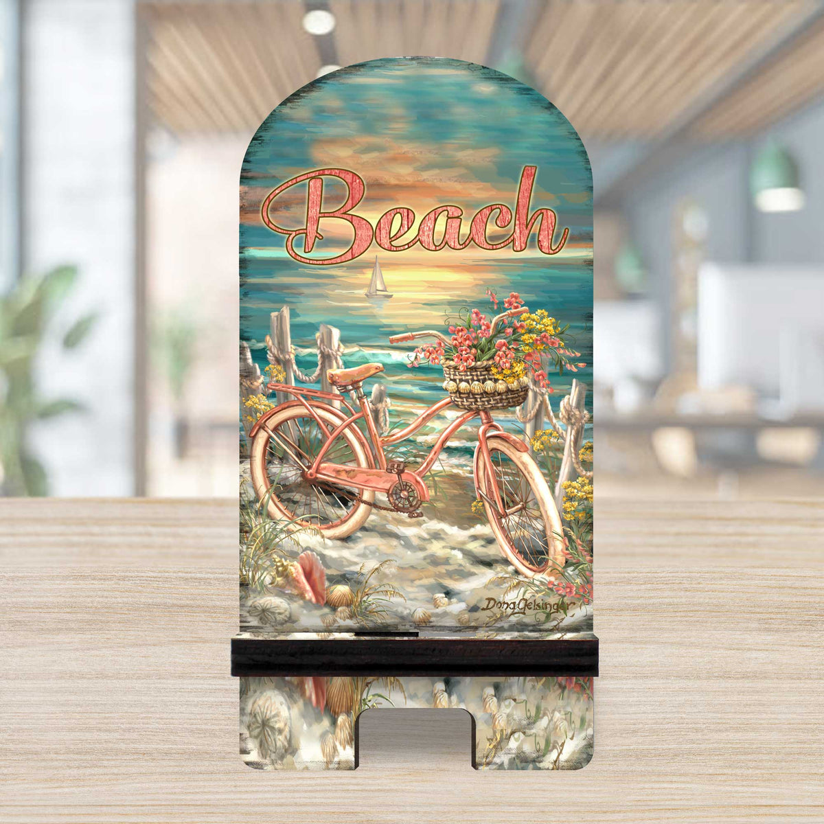 Bicycle by Sea Coastal Cell Phone Stand Wood Mobile Tablet Holder Charging Station Organizer - 892079-DG