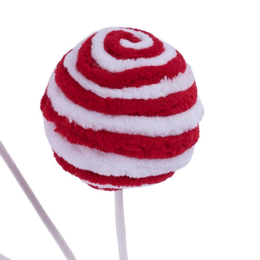 18" Chenille Striped Ball Pick: Red