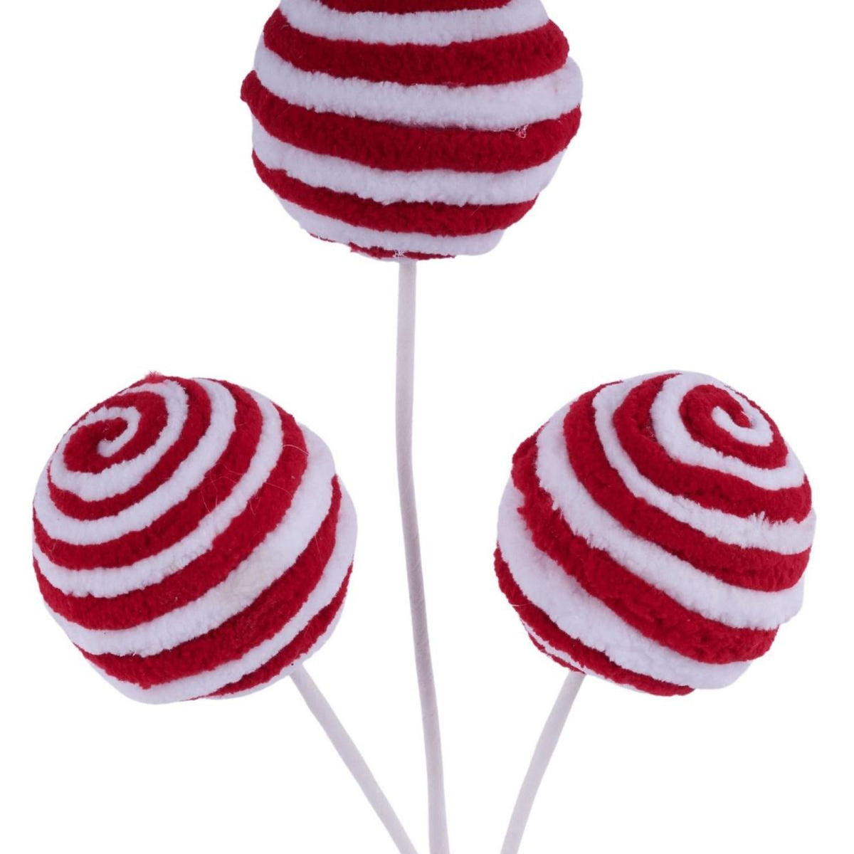 18" Chenille Striped Ball Pick: Red