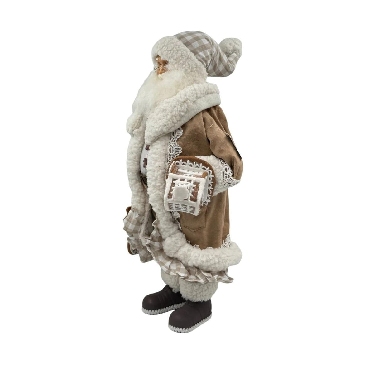 18" Gingham Gingerbread Christmas Santa Figure