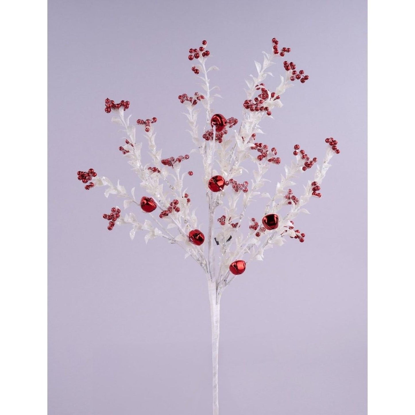 18" Jingle Bell Berry Leaf Spray: White/Red