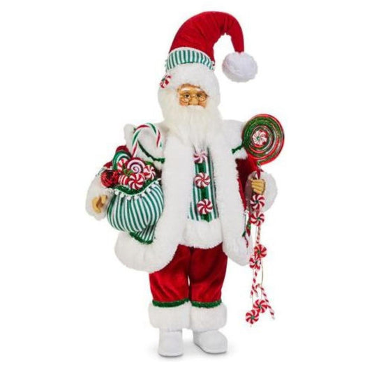 a santa claus holding a bag of candy