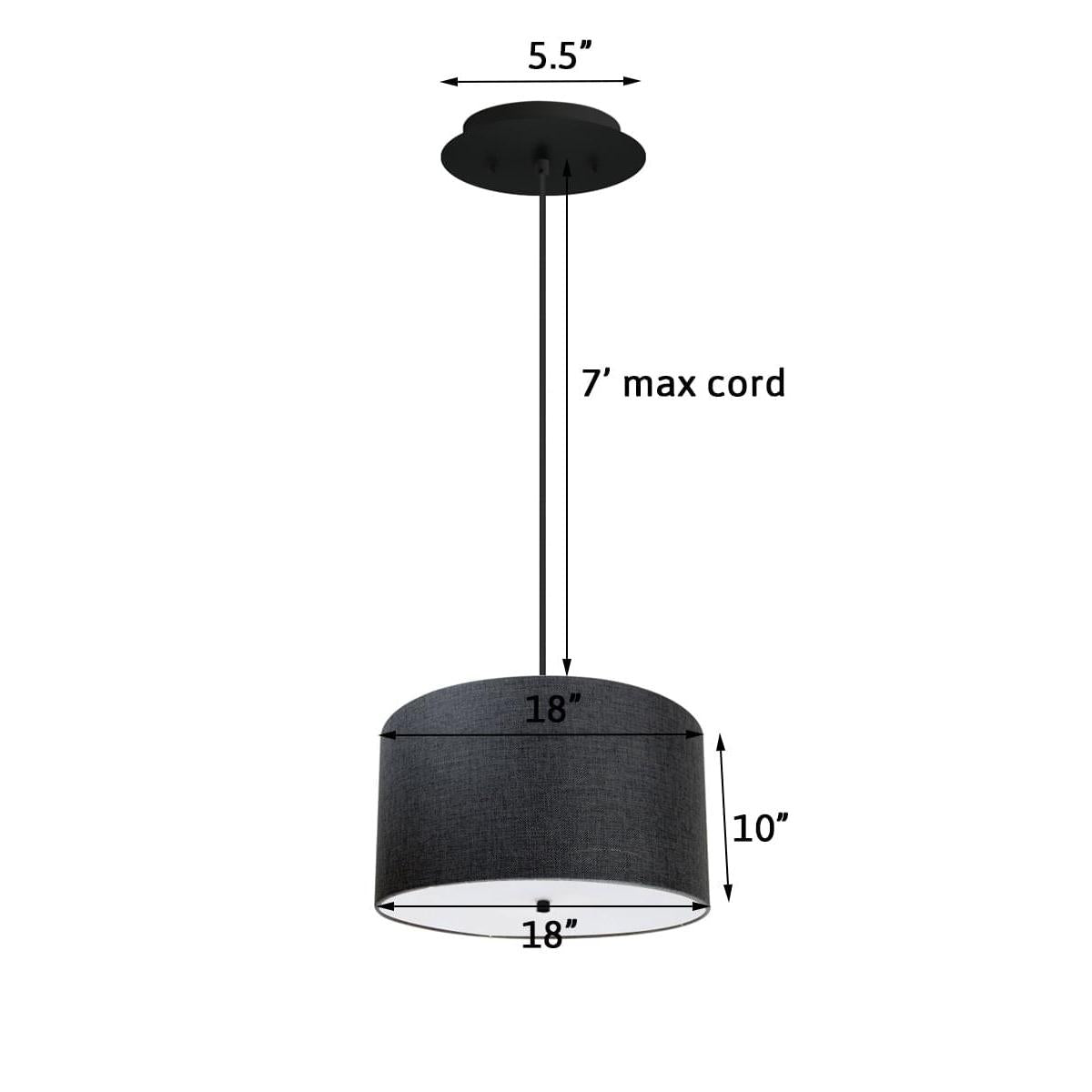 18" W 2 Light Pendant Granite Gray Shade with Diffuser, Black Cord
