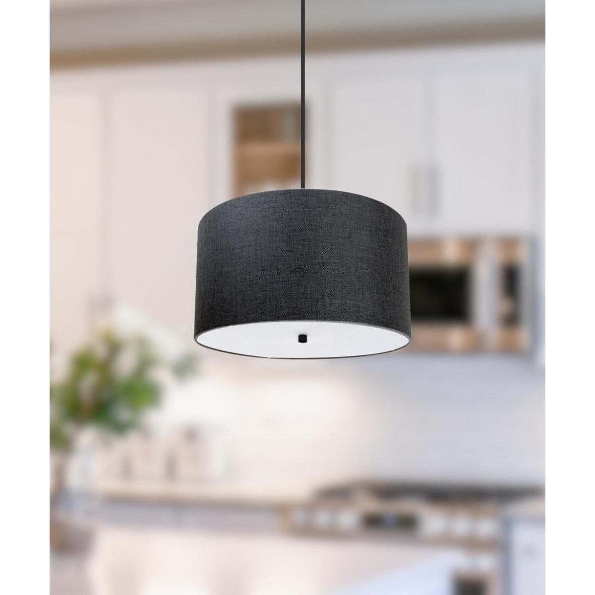 18" W 2 Light Pendant Granite Gray Shade with Diffuser, Black Cord