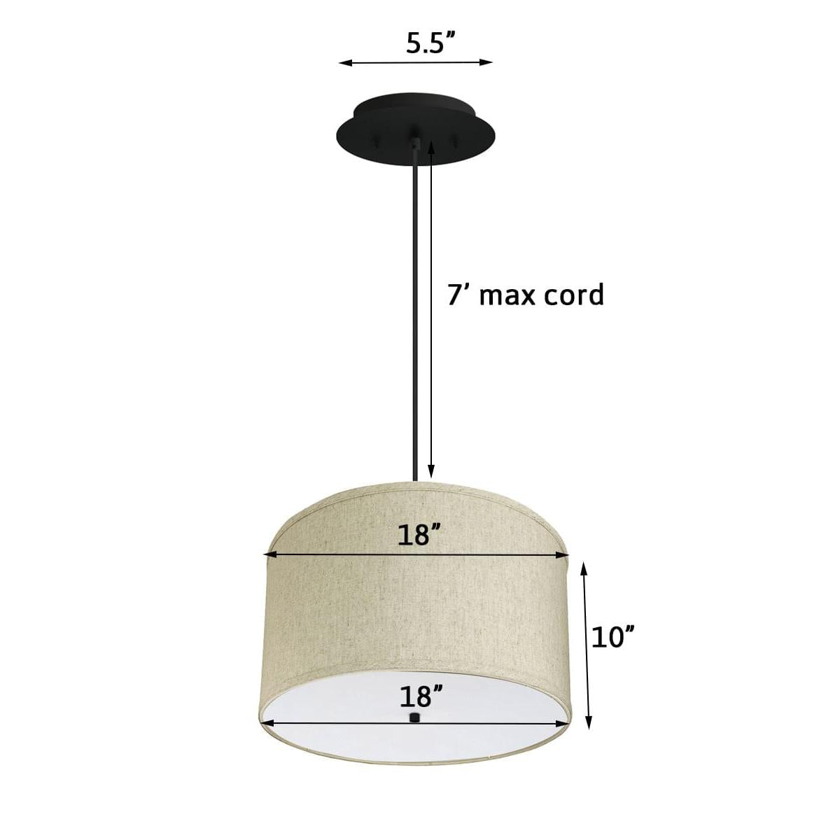 18" W 2 Light Pendant Textured Oatmeal Shade with Diffuser, Black Cord