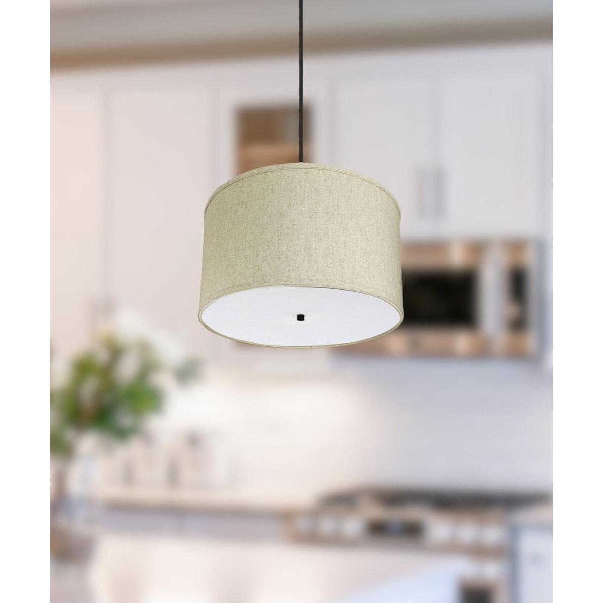 18" W 2 Light Pendant Textured Oatmeal Shade with Diffuser, Black Cord