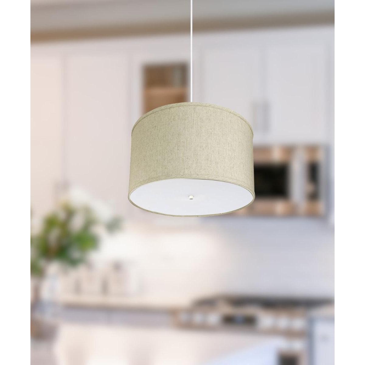 18" W 2 Light Pendant Textured Oatmeal Shade with Diffuser, White Cord
