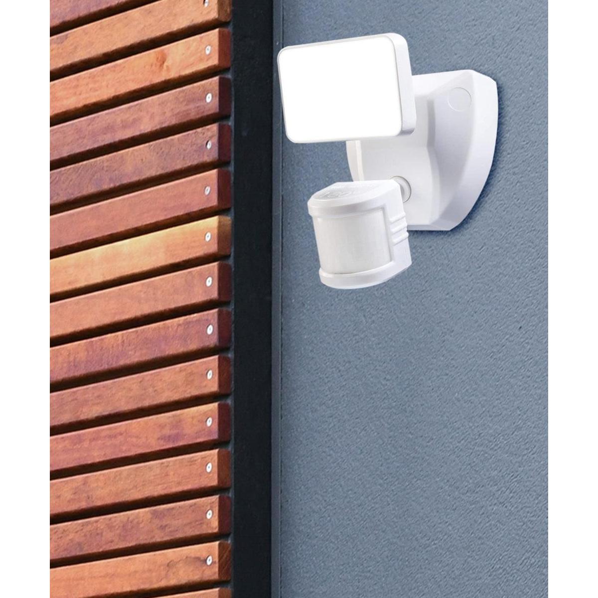 180 Degree LED Motion Sensor and Voice Activated Outdoor Security Flood Light White Finish, 6"H