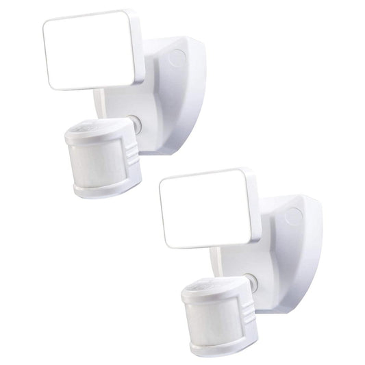 180 Degree LED Motion Sensor and Voice Activated Outdoor Security Flood Light White Finish, 6"H