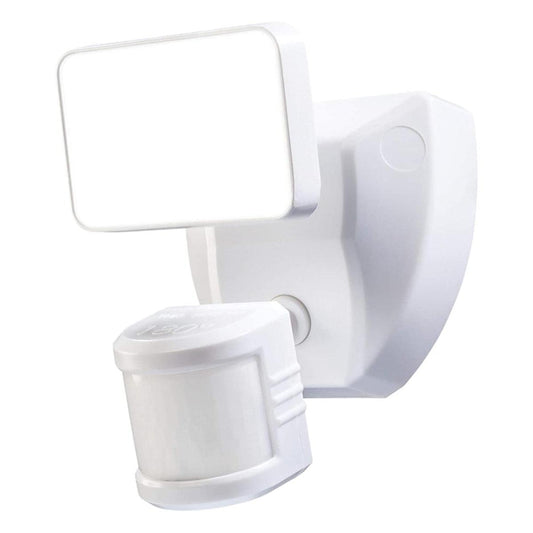 180 Degree LED Motion Sensor and Voice Activated Outdoor Security Flood Light White Finish, 6"H