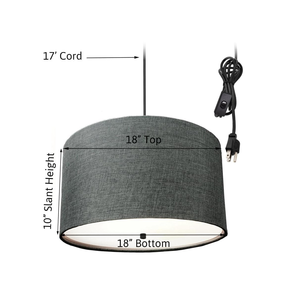 18"W 2 Light Swag Plug-In Pendant  Granite Gray with Diffuser Black Cord