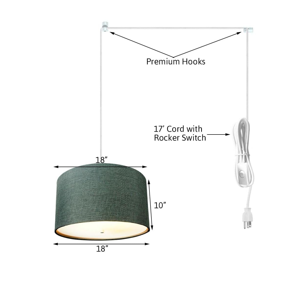 18"W 2 Light Swag Plug-In Pendant  Granite Gray with Diffuser White Cord