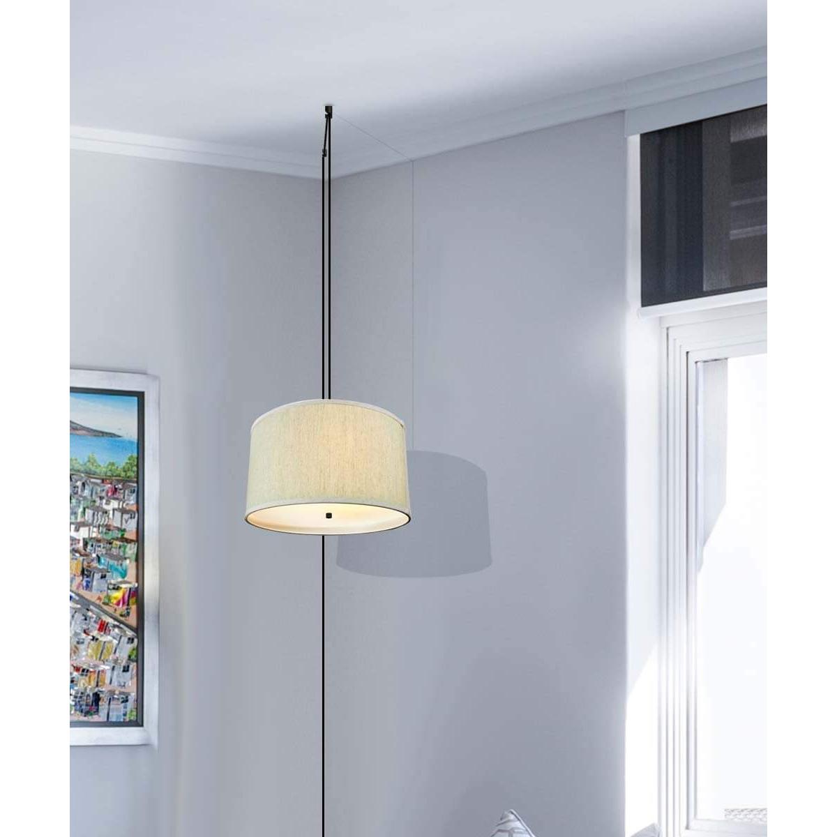 18"W 2 Light Swag Plug-In Pendant  Textured Oatmeal with Diffuser Black Cord