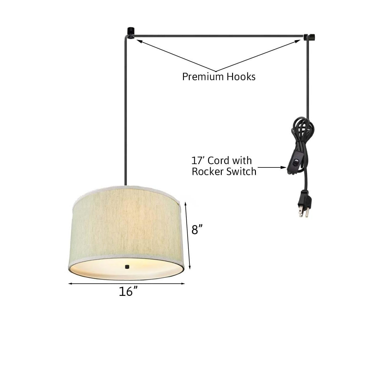 18"W 2 Light Swag Plug-In Pendant  Textured Oatmeal with Diffuser Black Cord