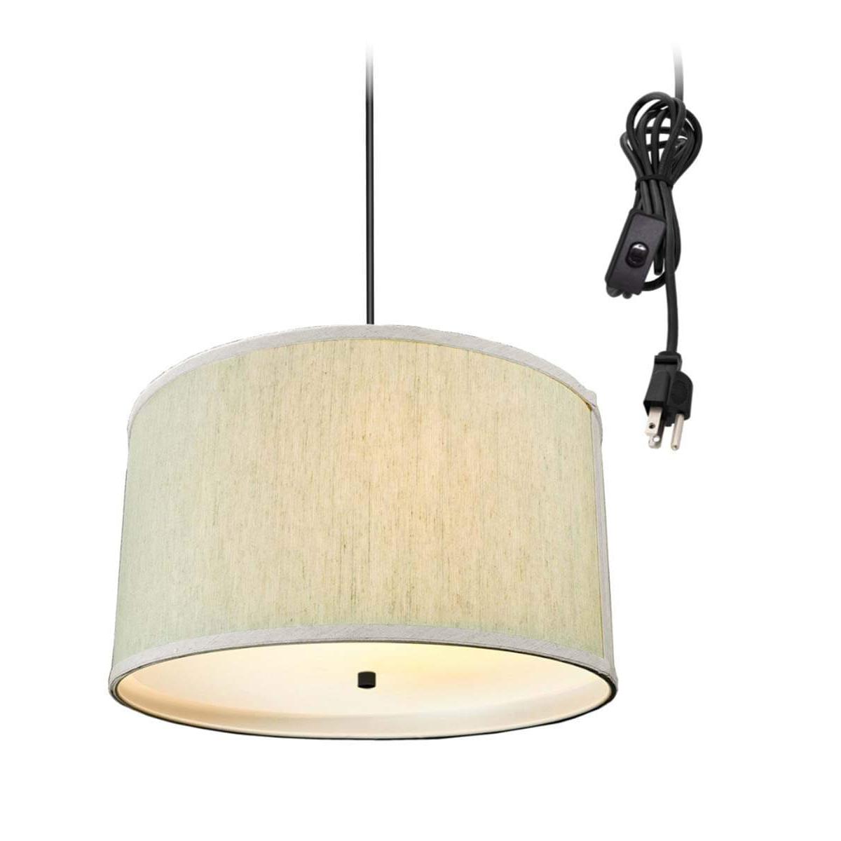 18"W 2 Light Swag Plug-In Pendant  Textured Oatmeal with Diffuser Black Cord