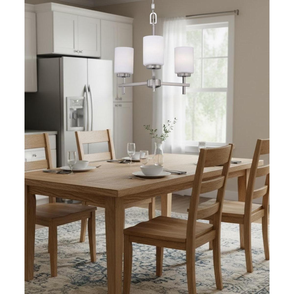 18"W 3-Light LED Chandelier Light Fixture Brushed Nickel Finish with Frosted Opal Glass Shades