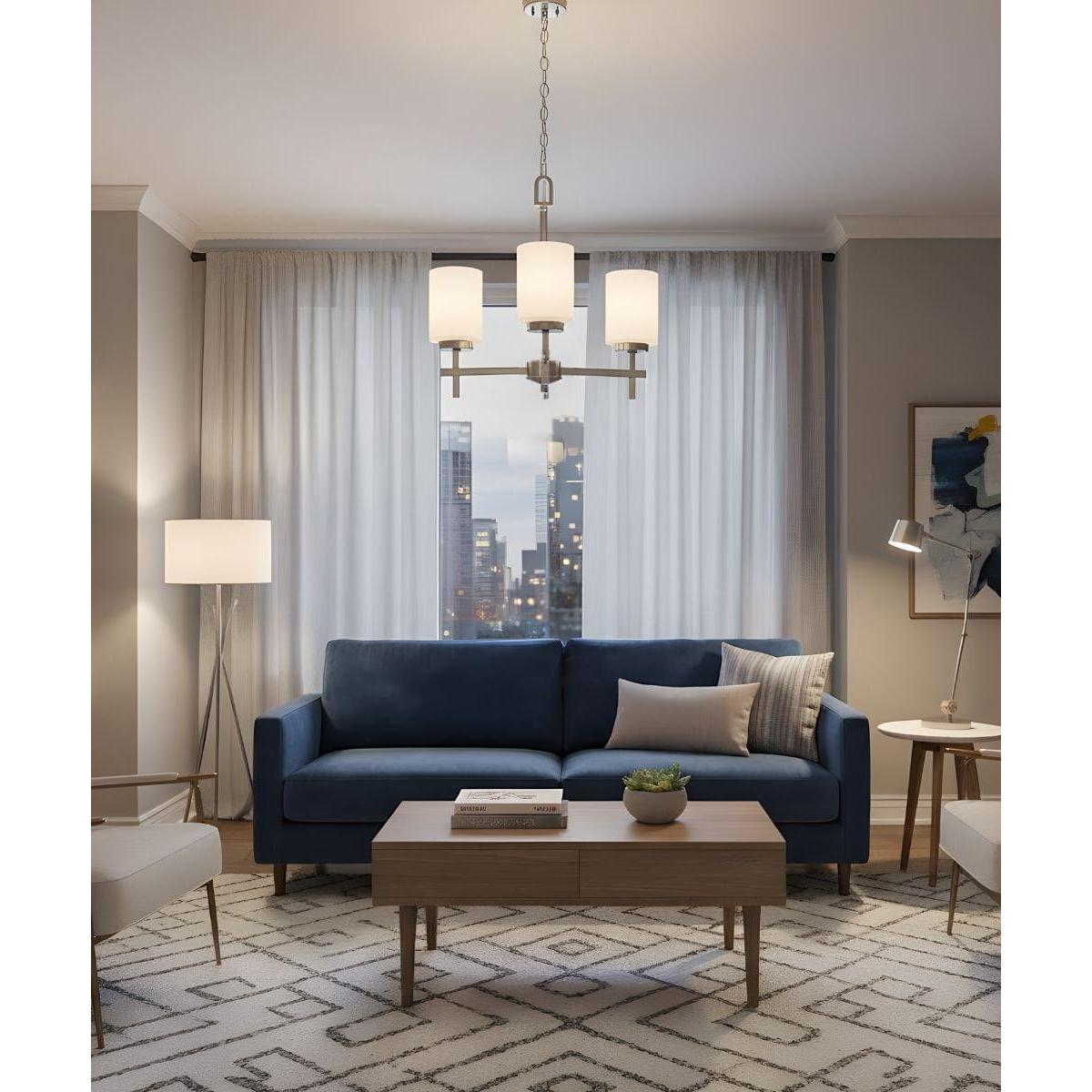 18"W 3-Light LED Chandelier Light Fixture Brushed Nickel Finish with Frosted Opal Glass Shades