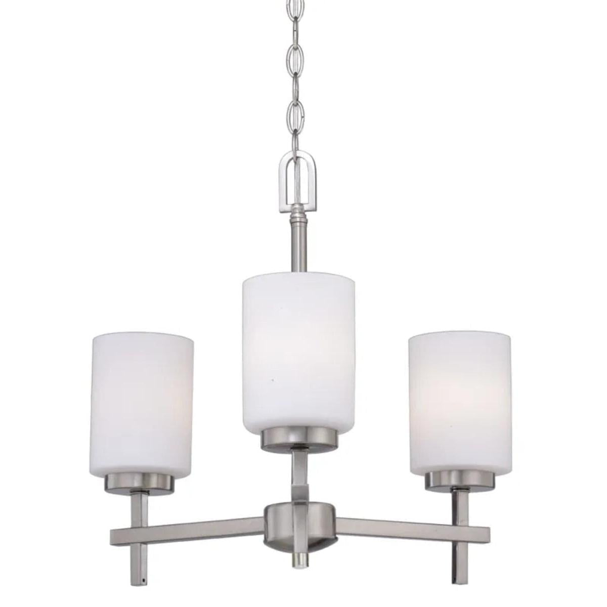 18"W 3-Light LED Chandelier Light Fixture Brushed Nickel Finish with Frosted Opal Glass Shades