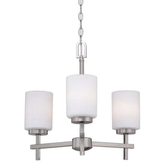 18"W 3-Light LED Chandelier Light Fixture Brushed Nickel Finish with Frosted Opal Glass Shades