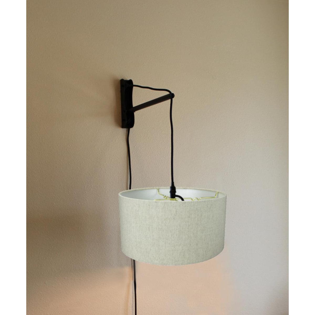 18"W MAST Plug-In Wall Mount Pendant 1 Light Black Cord/Arm Textured Oatmeal Shade