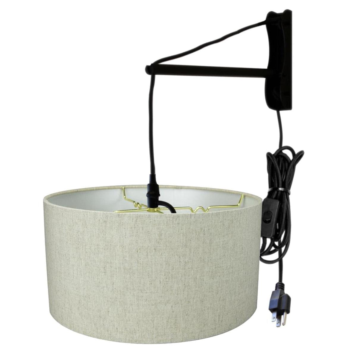 18"W MAST Plug-In Wall Mount Pendant 1 Light Black Cord/Arm Textured Oatmeal Shade