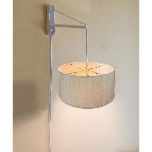 18"W MAST Plug-In Wall Mount Pendant 1 Light White Cord/Arm Textured Oatmeal Shade