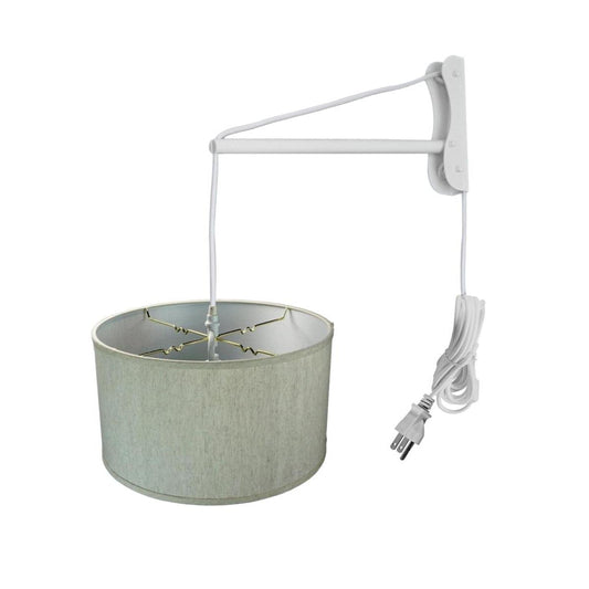 18"W MAST Plug-In Wall Mount Pendant 1 Light White Cord/Arm Textured Oatmeal Shade