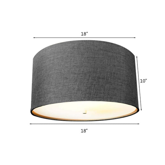 18"W Moderne Flush Mount Conversion Kit  Granite Gray Burlap Shallow Drum Lampshade