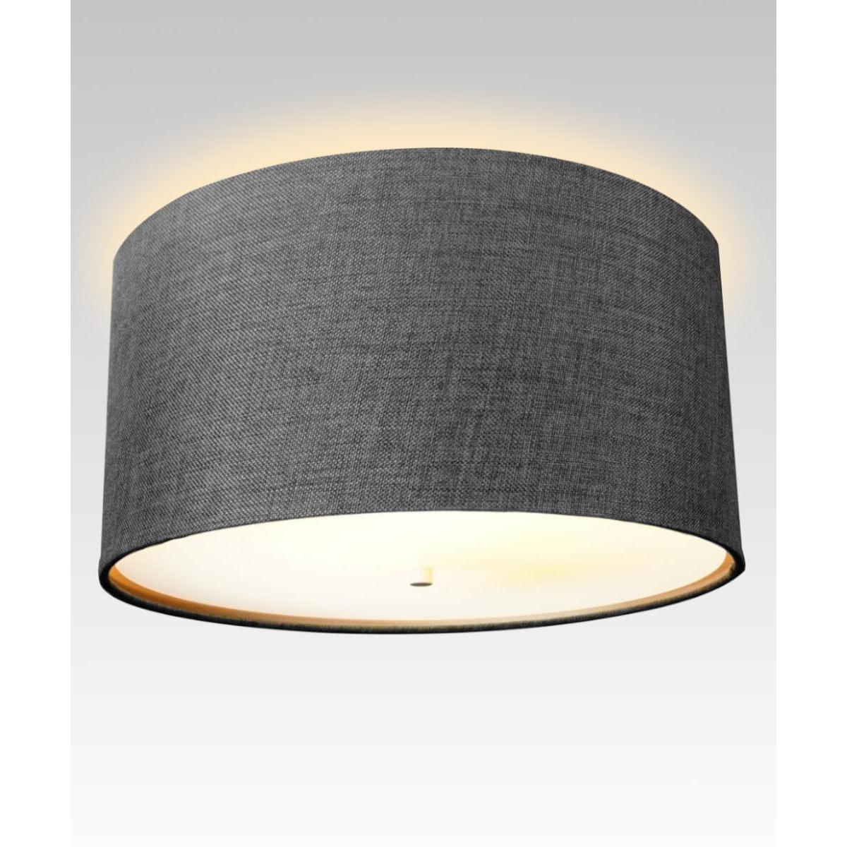 18"W Moderne Flush Mount Conversion Kit  Granite Gray Burlap Shallow Drum Lampshade