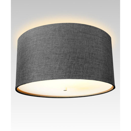 18"W Moderne Flush Mount Conversion Kit  Granite Gray Burlap Shallow Drum Lampshade