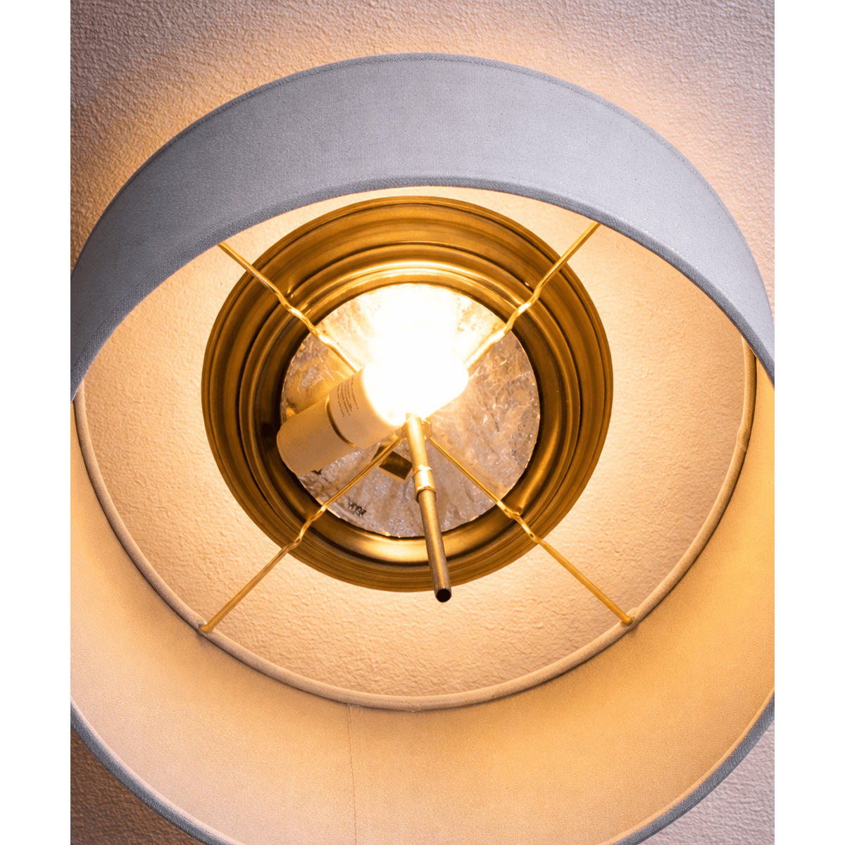 18"W Moderne Flush Mount Conversion Kit  Textured Oatmeal  Shallow Drum Lampshade