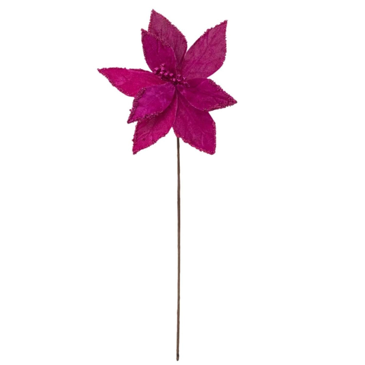 19" Beaded Poinsettia Pick: Fuchsia Pink