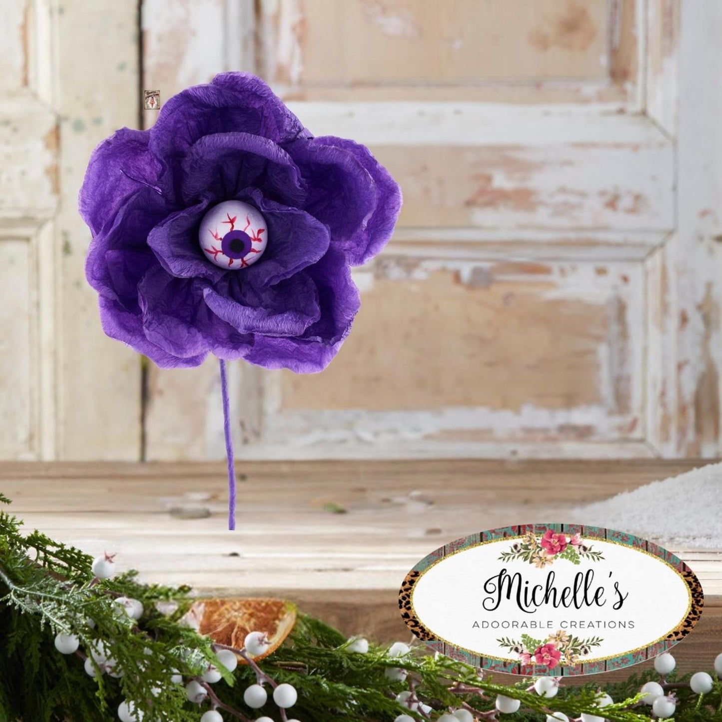 19" Paper Rose Eyeball Stem: Purple