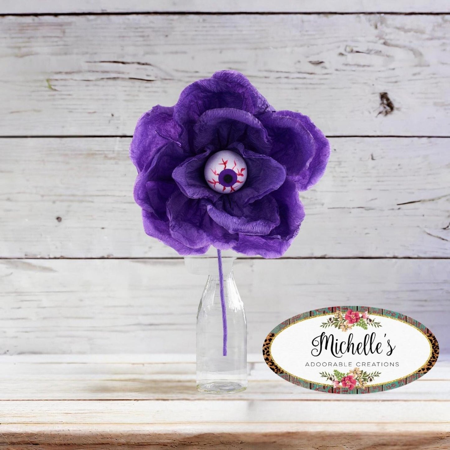 19" Paper Rose Eyeball Stem: Purple