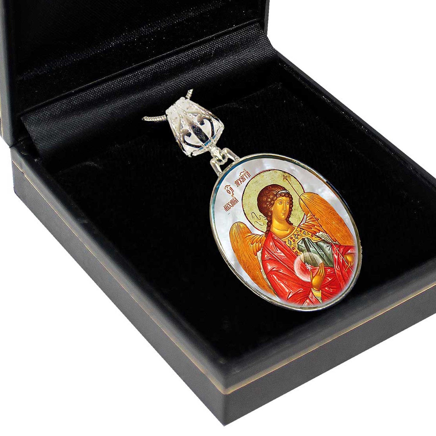 Saint Michael the Archangel Silver Plated Mother of Pearl Necklace - 43027O