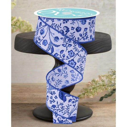 1.5" Asian Chinoiserie Ribbon: Blue (10 Yards)