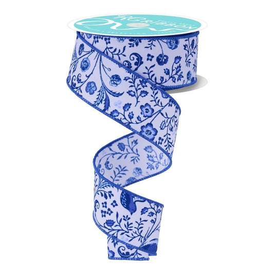 1.5" Asian Chinoiserie Ribbon: Blue (10 Yards)