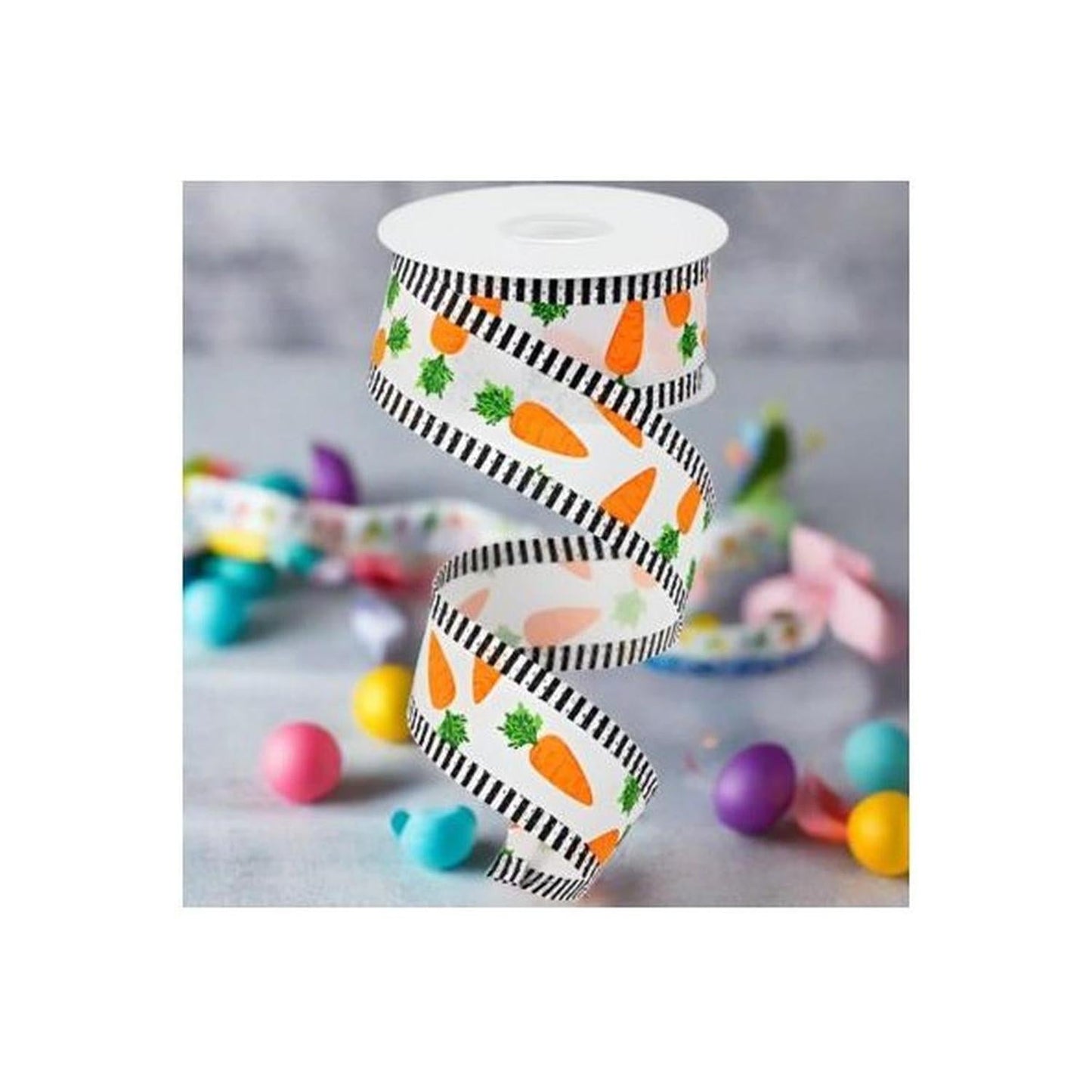 1.5" Carrots Thin Stripe Ribbon: White (10 Yards)