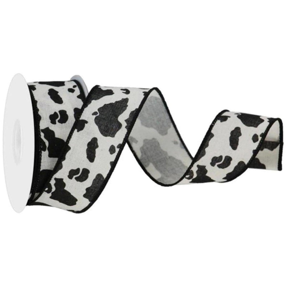 1.5" Cowhide Print Ribbon: Black & Cream (10 Yards)