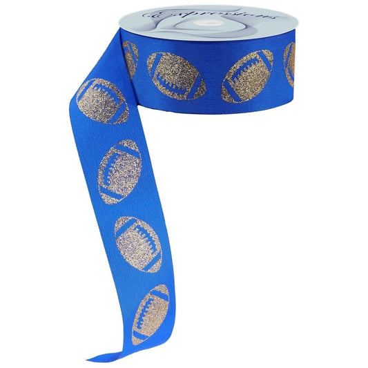 1.5" Glitter Football Ribbon: Royal Blue/Gold (100 Feet)
