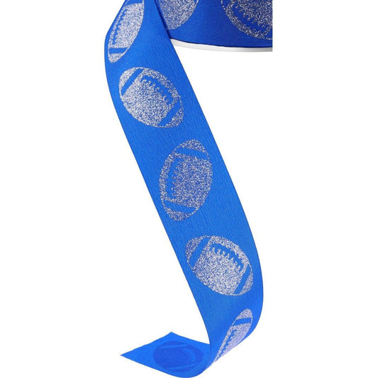 1.5" Glitter Football Ribbon: Royal Blue/Silver (100 Feet)