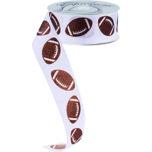 1.5" Glitter Football Ribbon: White (100 Feet)