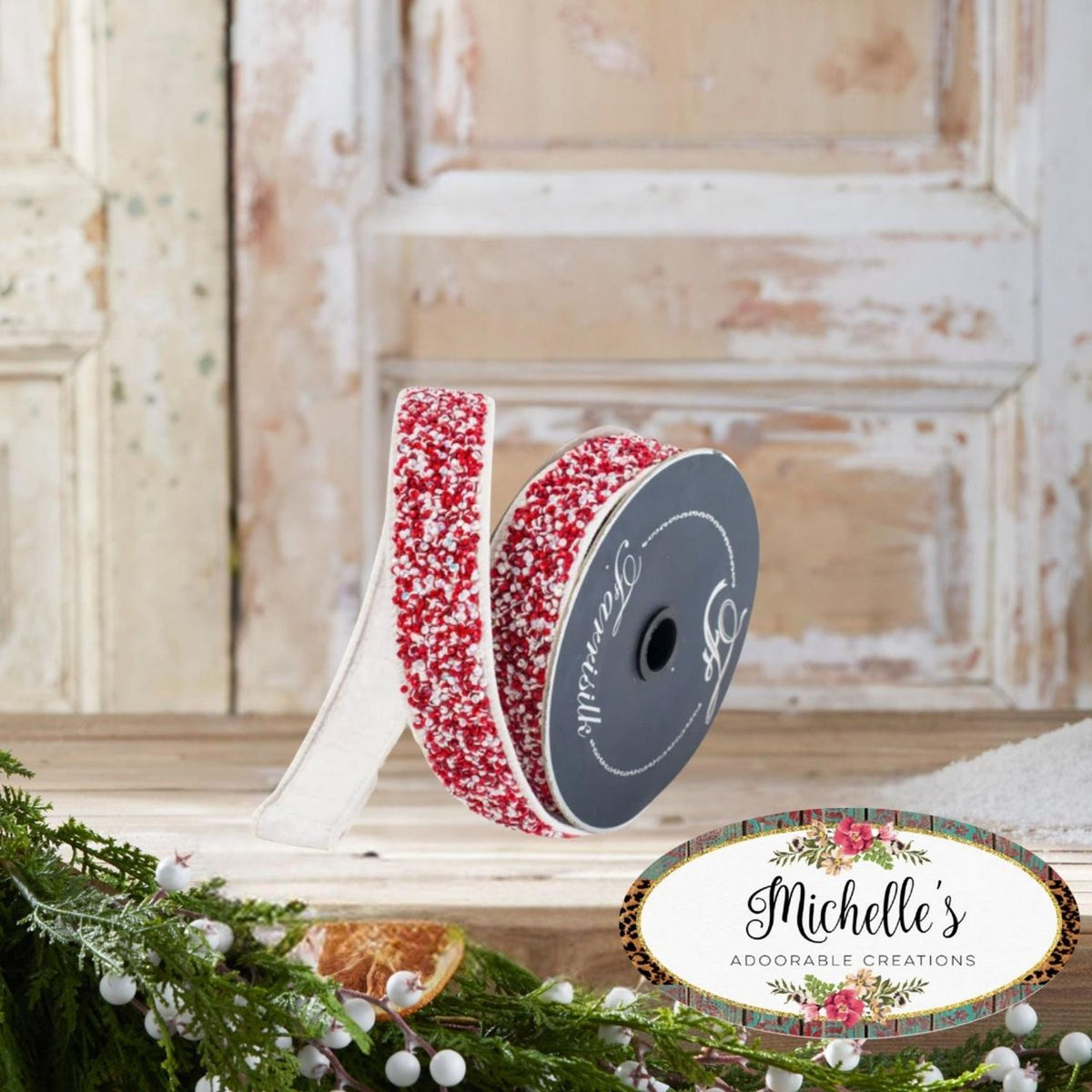 1.5" Peppermint Multi Sprinkles Ribbon: Red/White  (10 Yards)