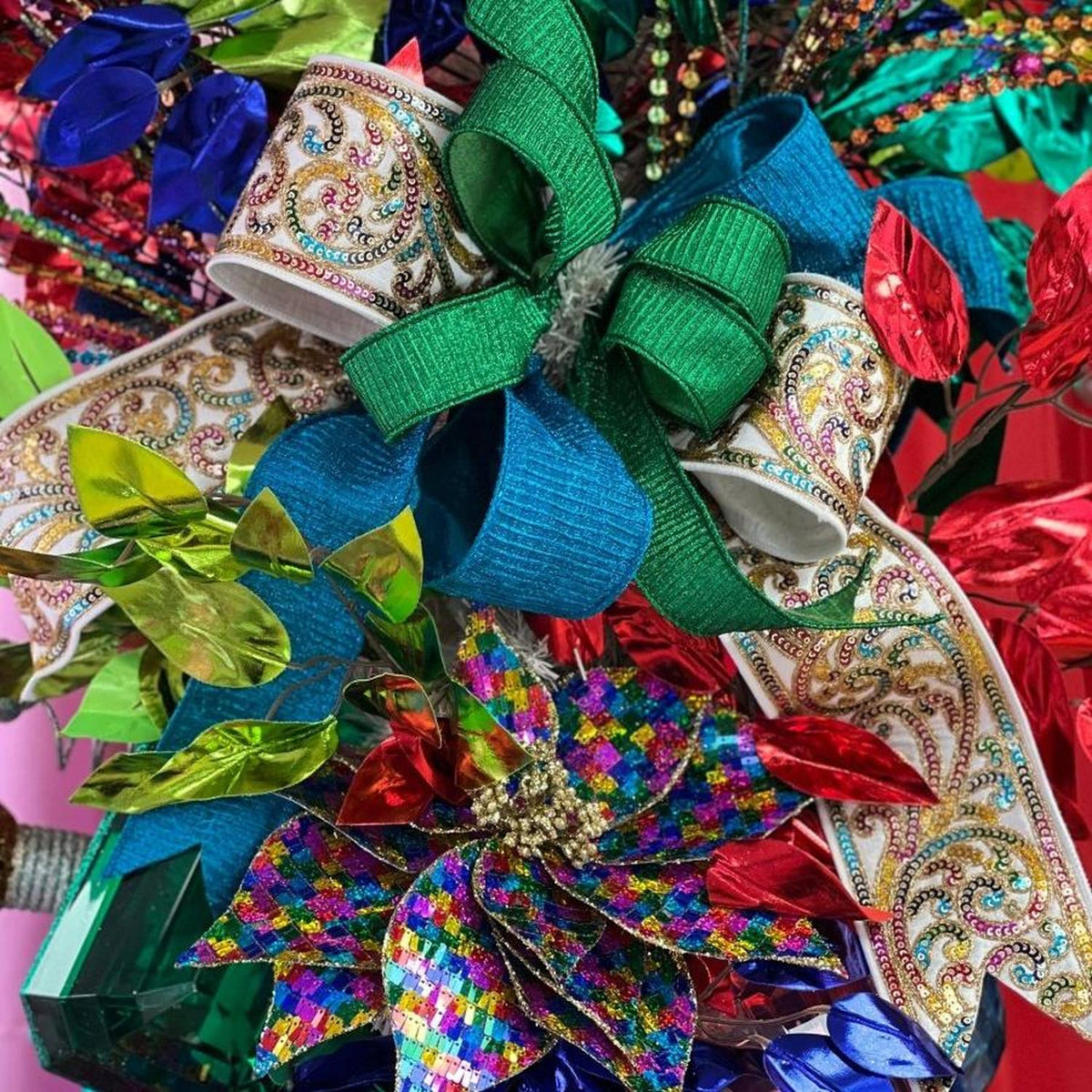 1.5" Pleated Lame Ribbon: Turquoise (10 Yards)