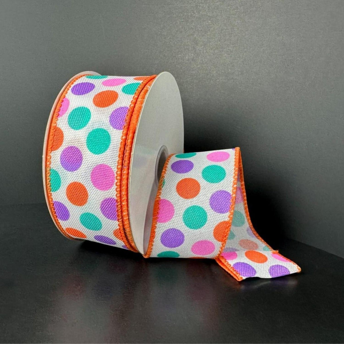 1.5" Stiff Linen Polka Dot Ribbon: Multi (10 Yards)