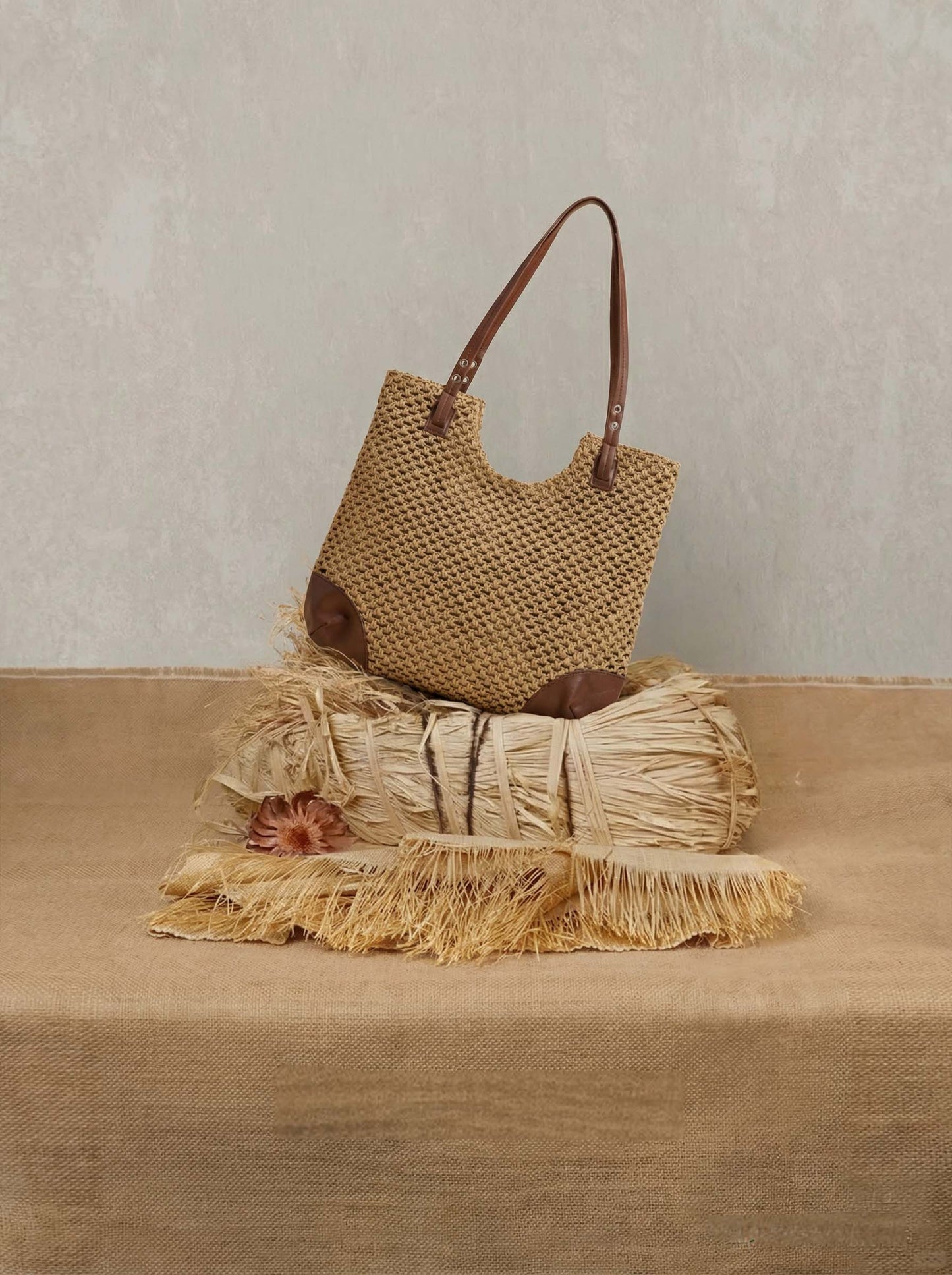 Woven Hollow-Out Shoulder Tote Bag